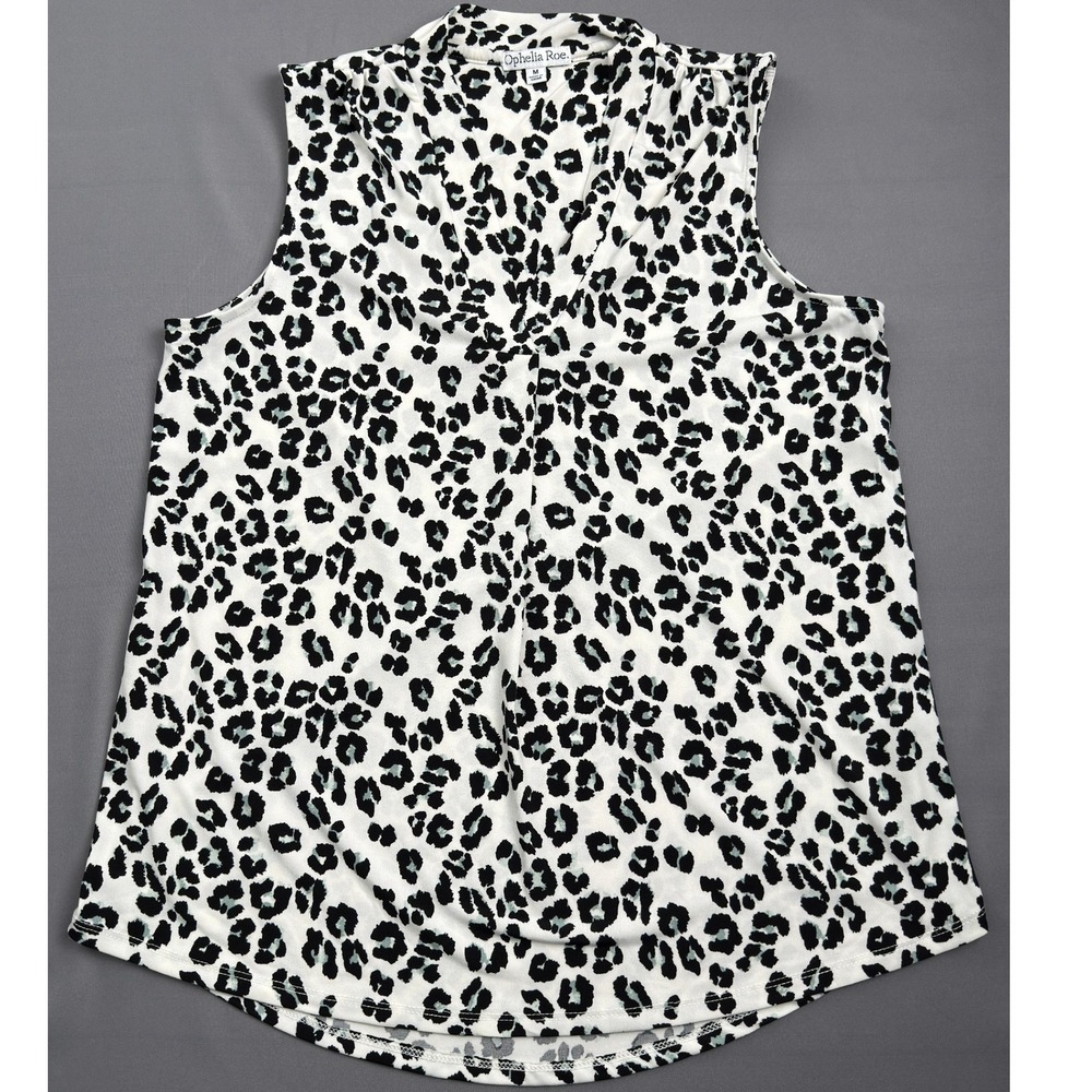 Ophelia‎ Roe Leopard Print Tank Top Sleeveless Mock Neck White Medium